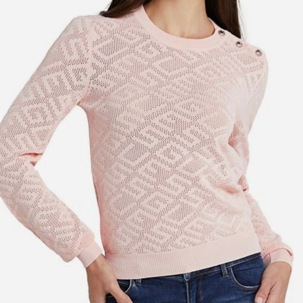 Guess Paula Allover G Long Sleeve Logo Knit Too Gold Buttons Size XL Y2K
